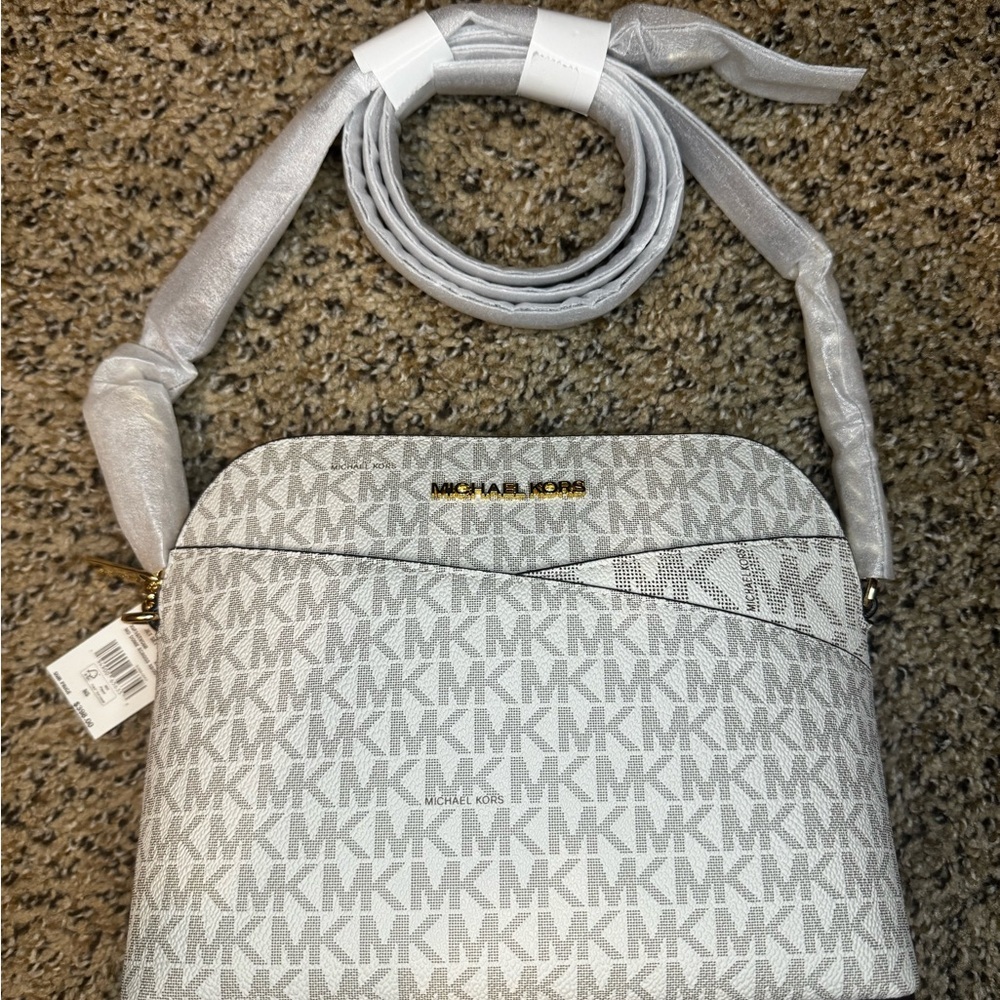 Michael Kors White and Gray MK Crossbody Bag